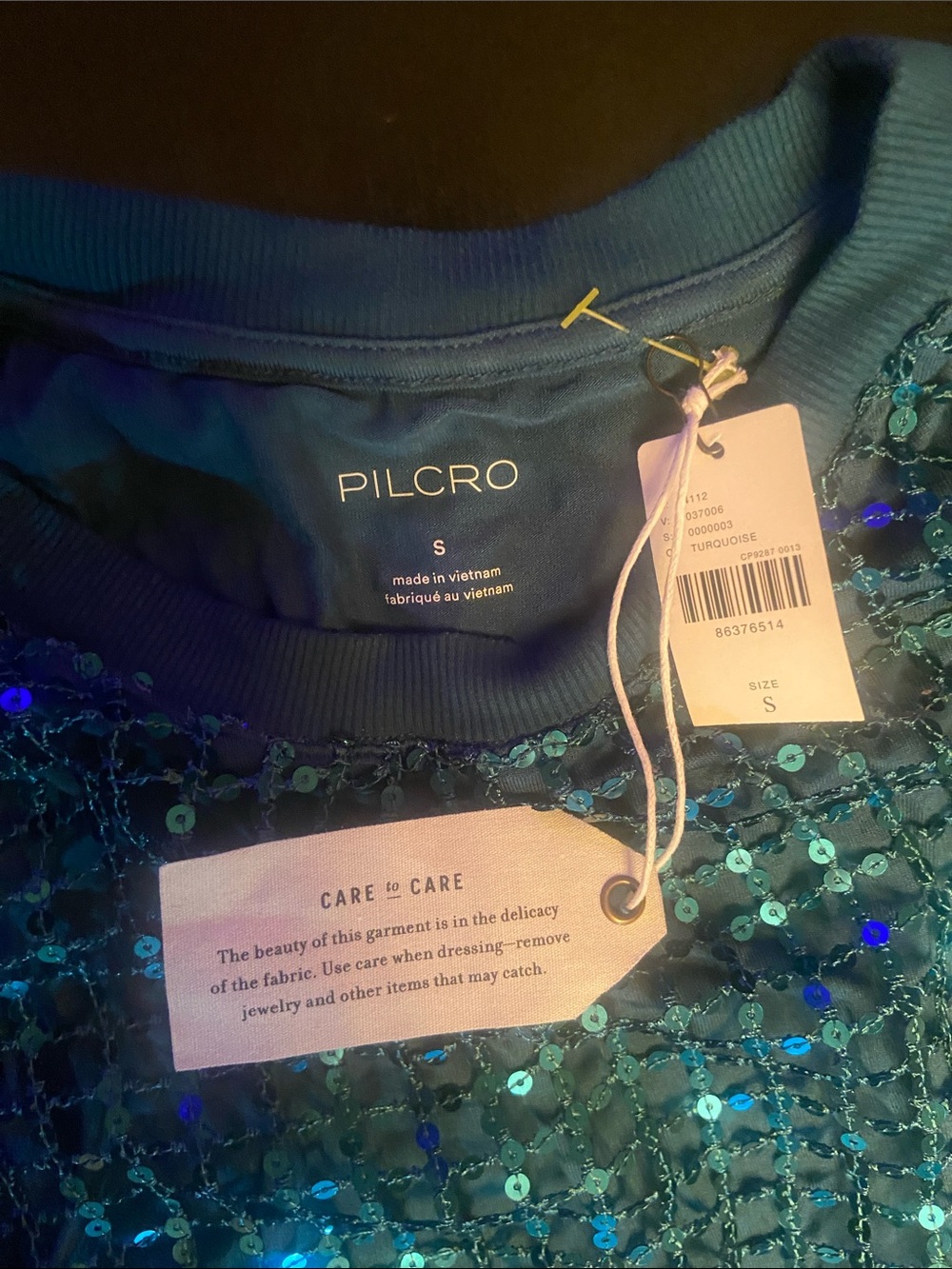 Pilcro Teal Sequin Mesh Pullover - Picture 2 of 2